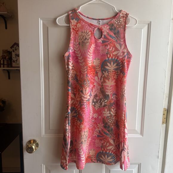 Nuu Muu Pink Floral Athletic Dress Keyhole Neck Back Pocket Size Medium - Picture 1 of 9